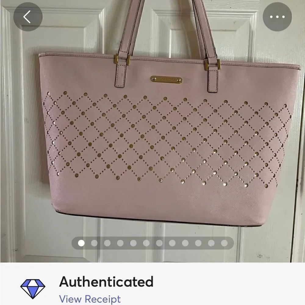 Michael Kors Carry all tote leather Blossom Pink perforated gold tone laid over